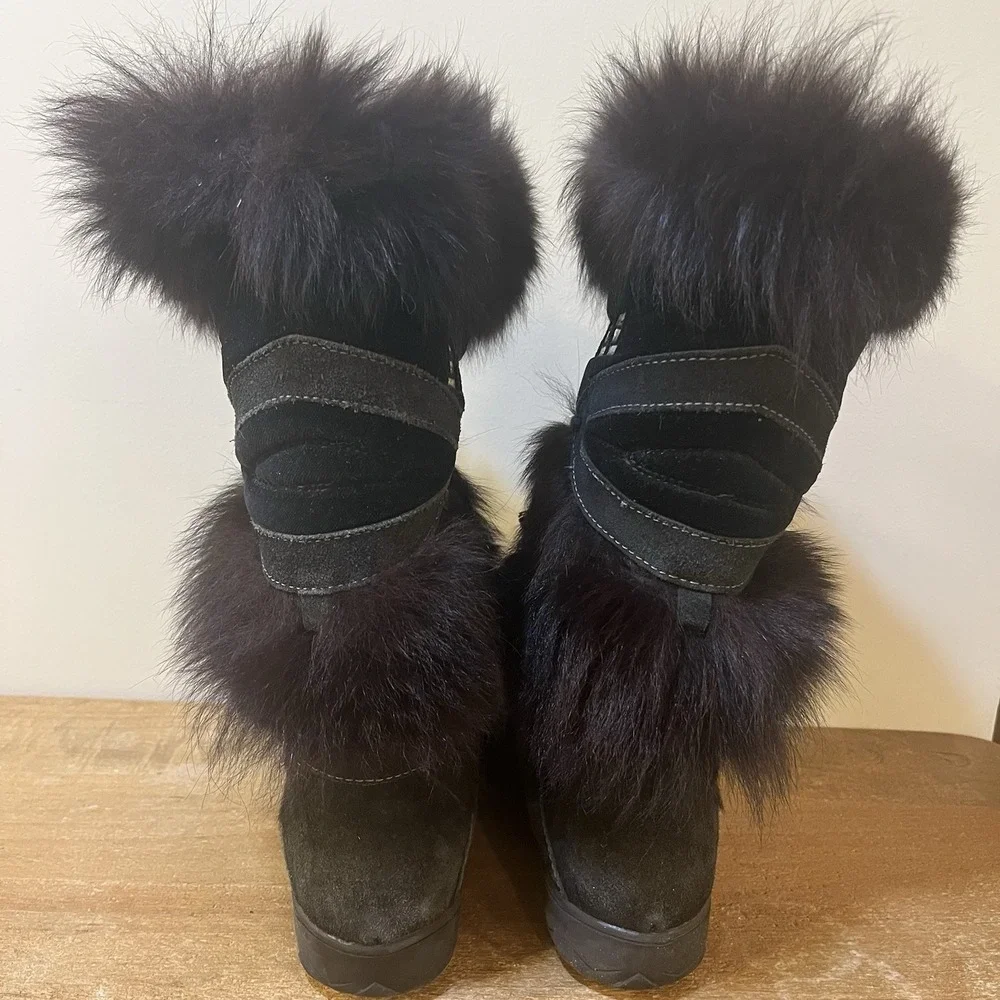 VTG 90s Tecnica Skandia Fur Apres Ski Mukluk Boots Italy Goat Hair Women 8 EU 39